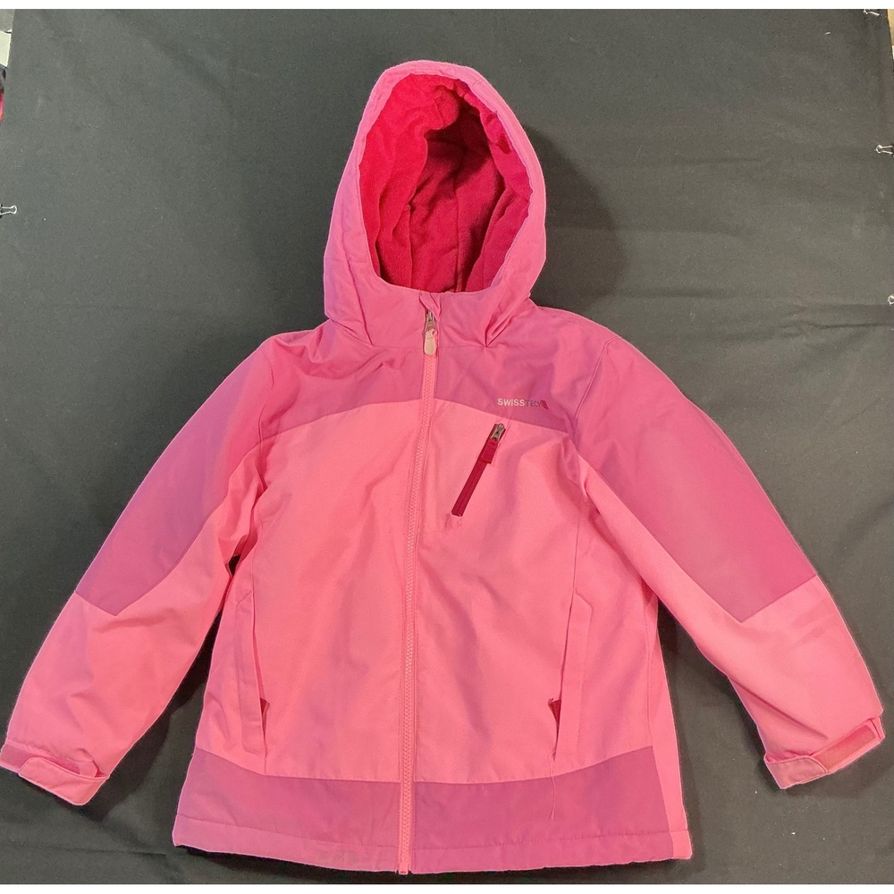 SwissTech Girls Pink Hooded Winter Jacket Fleece Lined Size S 6-6X Colorblock